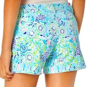 Lilly Pulitzer Size 4 Callahan Knit Short Blue lbiza Open Water Pockets Stretch